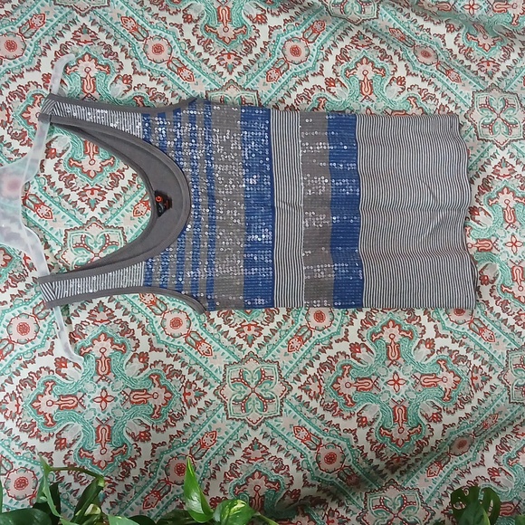 Guess Striped Sequin Tank Top, Size M - Picture 6 of 11